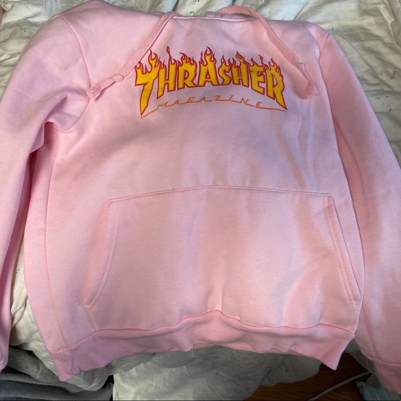 thrasher hoodie pink flame